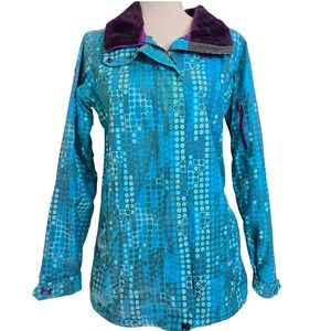 Under Armour Women S Teal‎ Blue Geometric Dot Print Hooded Ski Jacket Pockets